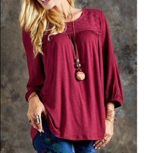 Eyelet Yoke Three Quarter Sleeve Tunic